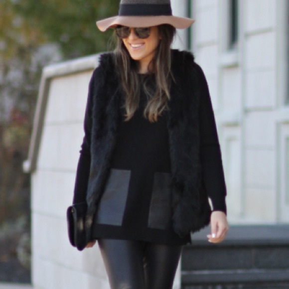 J. Crew black leather pocket sweater - Picture 1 of 8